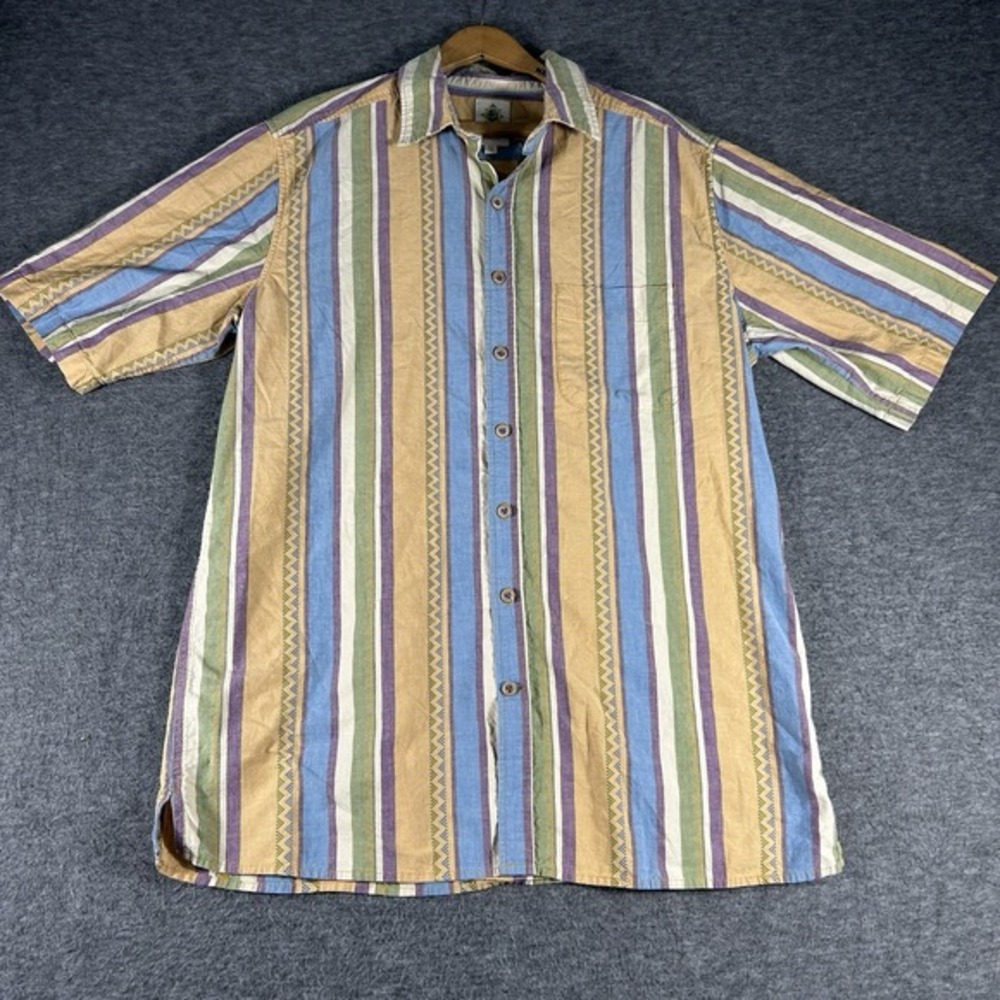 The Territory Ahead Men's Short Sleeve Shirt Striped Aztec Hiking Size LT Cotton